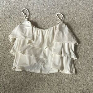 Forever 21 Ruffled Cream Tank Top, Adjustable Straps, Size Medium